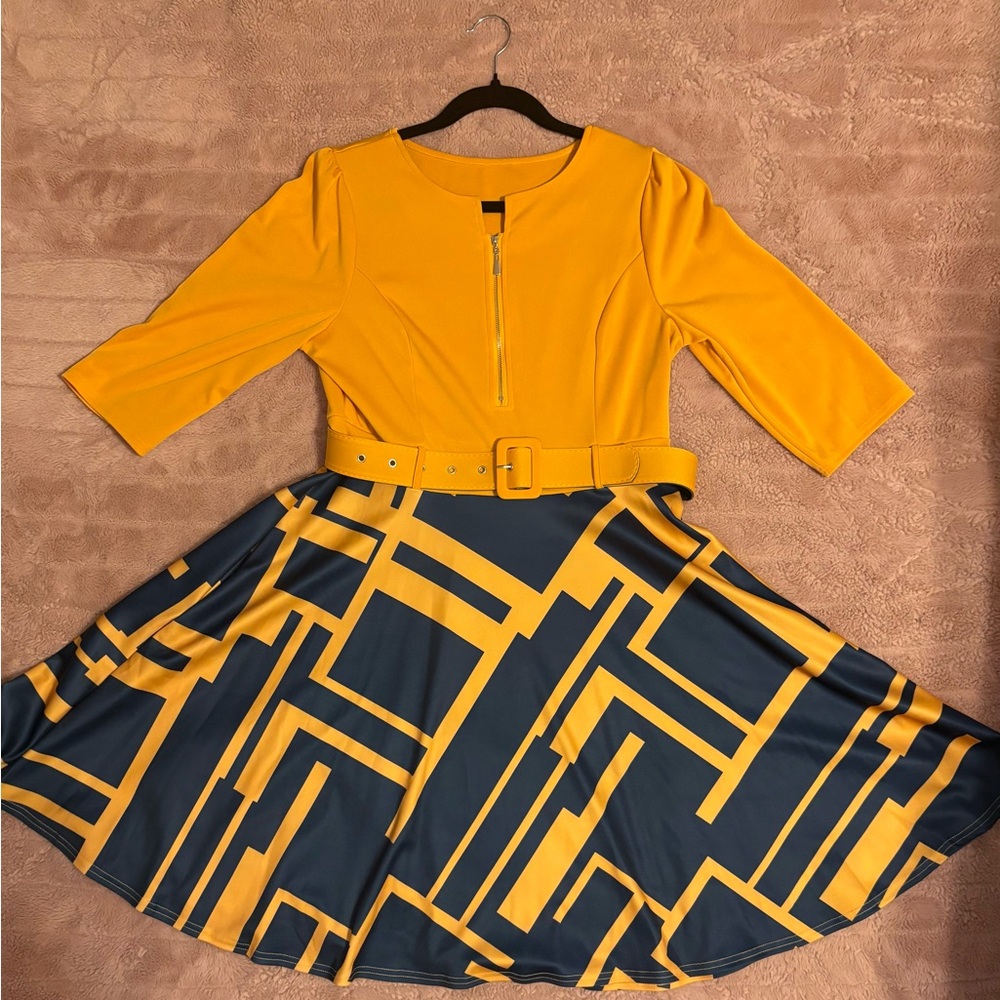 Yellow and Navy Geometric Women's Skirt